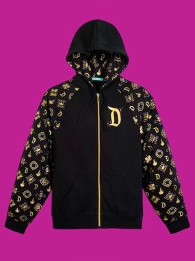 Disneyland exclusive Sleeping Beauty castle black & shiny gold full zip hoodie L